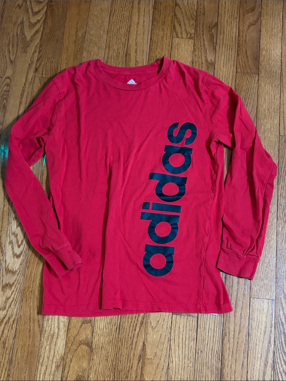 adidas Red Long Sleeve Tee with Vertical Black Logo